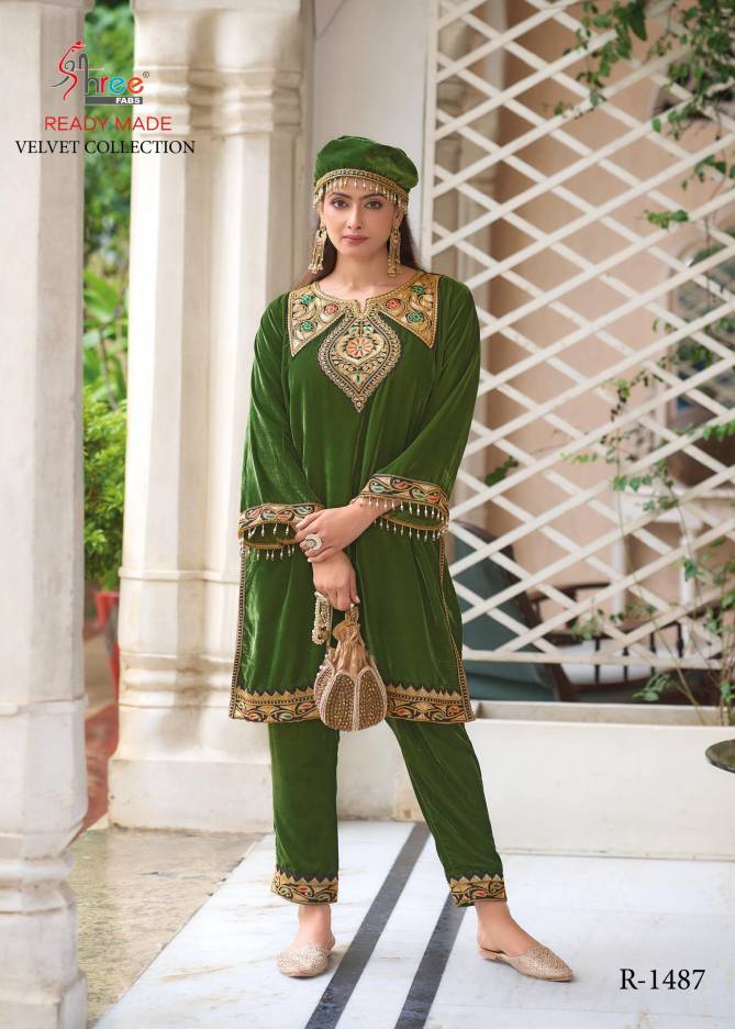 R 1487 By Shree Velvet Embroidery Pakistani Top With Bottom Wholesalers In Delhi